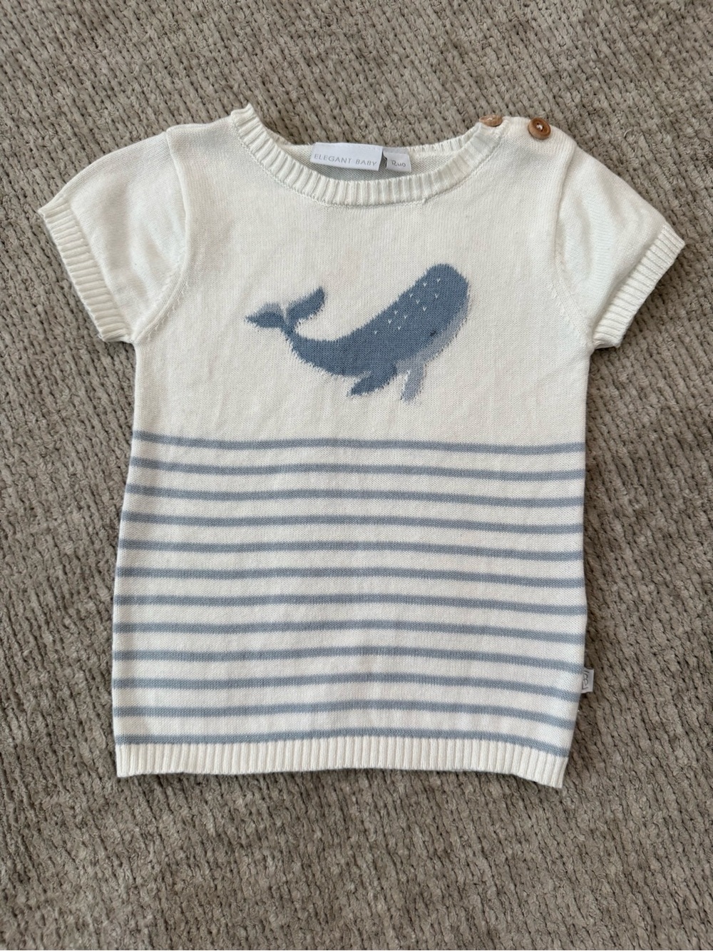 Elegant Baby 12M Blue Whale Striped Cotton Knit Sweater Top Nautical